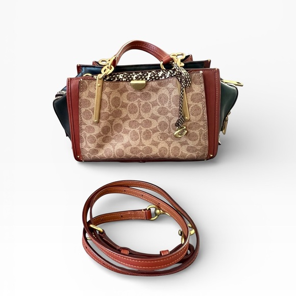 Coach Handbags - COACH Dreamer Signature Canvas with Snake Skin Detail Shoulder Bag 38846